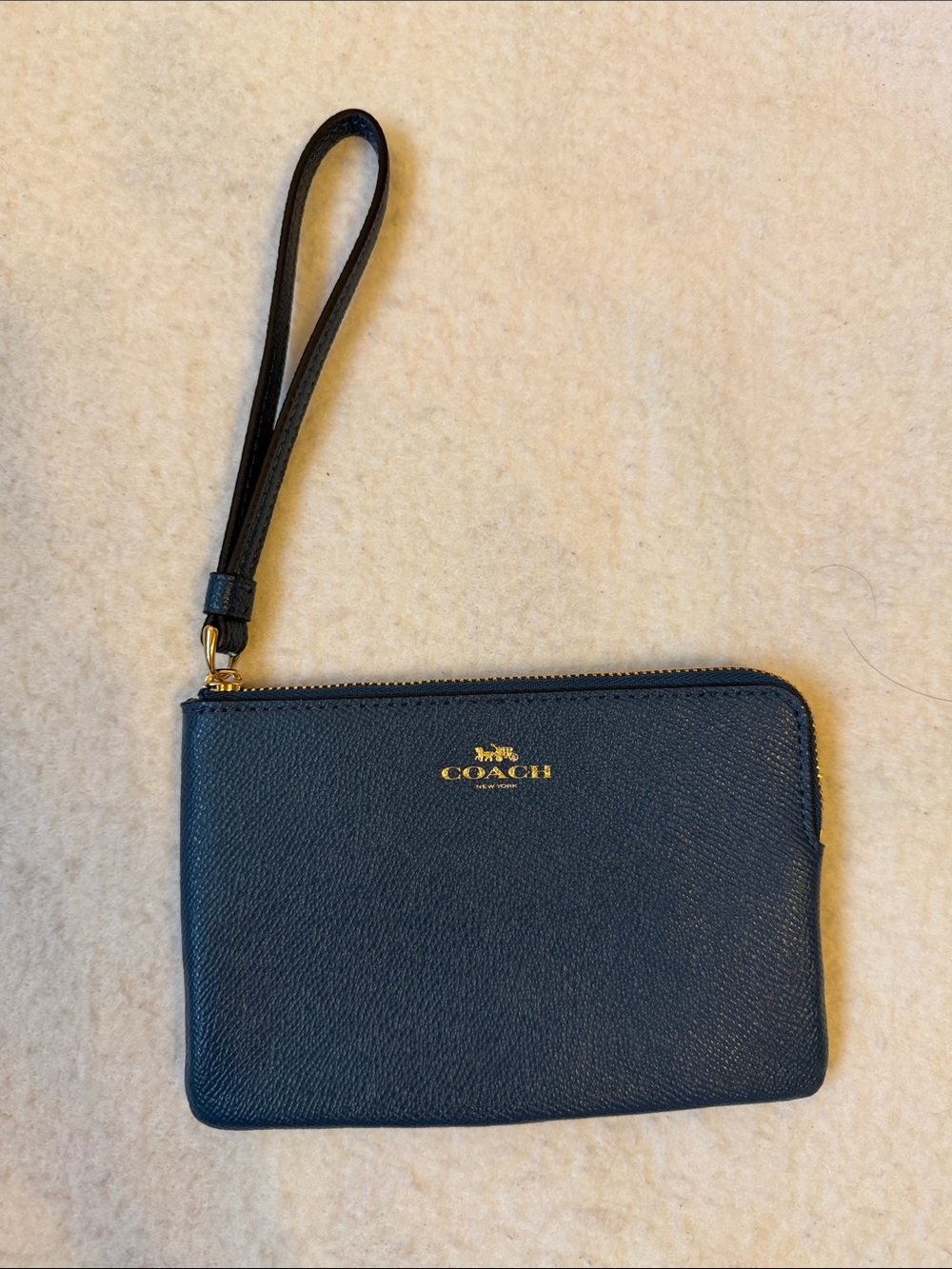 Coach Navy Leather Wristlet with Gold Accent